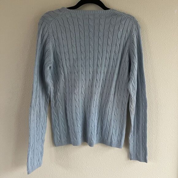 Fairway & Greene Blue Cable Knit Sweater Size Medium 100% Cotton V Neck - Picture 2 of 8